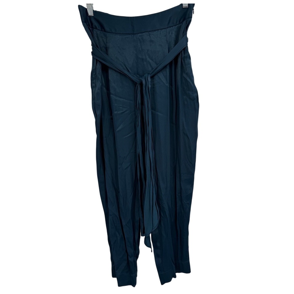 Anthropologie Ett Twa Pants Womens Blue Satin Tie Waist Trousers NEW Sz 10